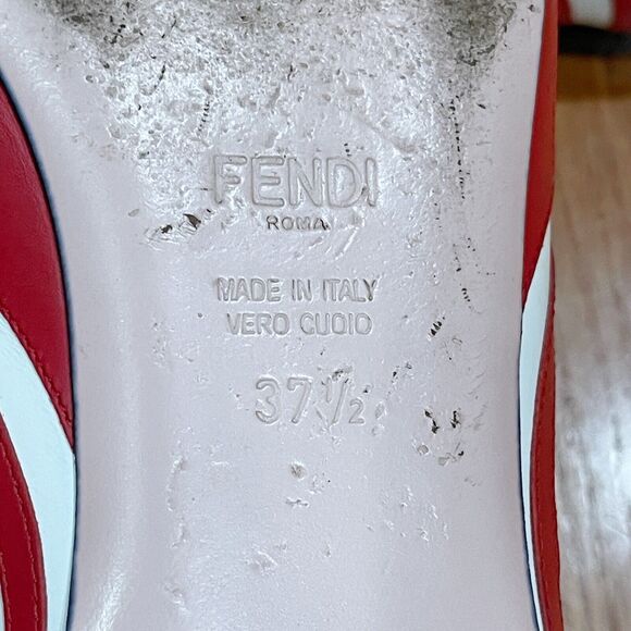 Fendi Peep Toe Summer Flats Womens Size 7.5 Red Leather Wave READ DESCRIPTION - Picture 12 of 15